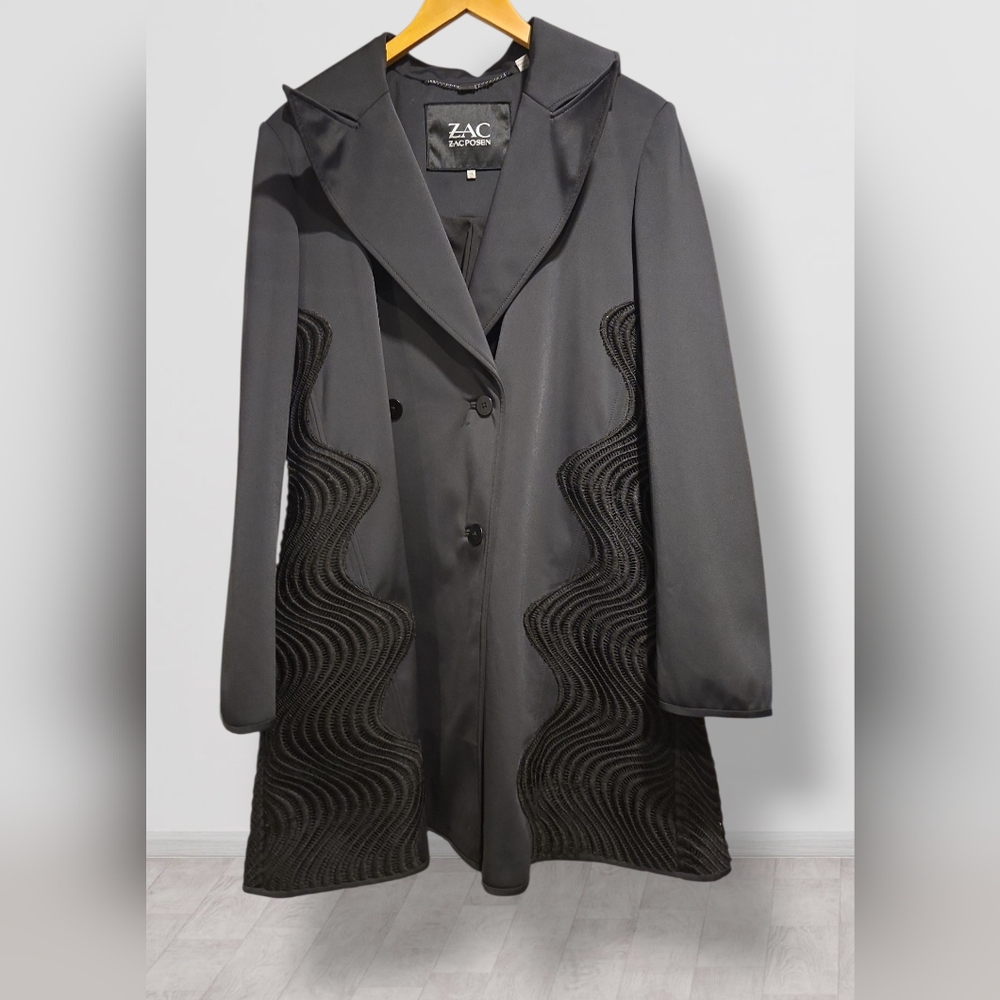 Zac Posen Black Fall Coat with Wave Design
